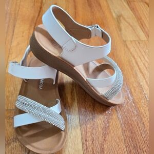 Kids White Sandals with Rhinestone Straps
